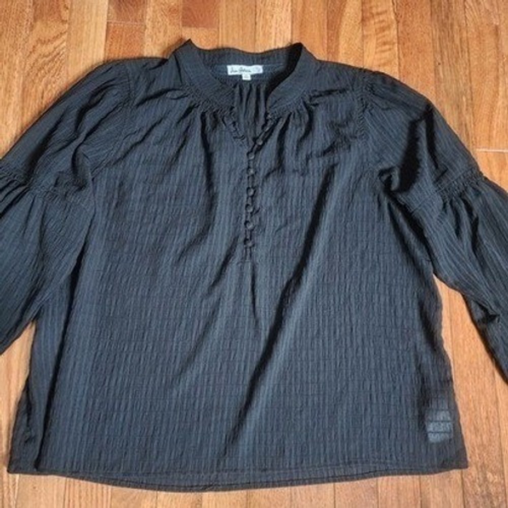 Sam Edelman Blouson Long Sleeve Peasant Top Boho Popover Black Cottage Casual XL